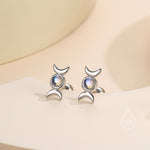 Moon Phase Moonstone Screw Back Earrings in Sterling Silver, Silver or Gold, Delicate Moon Earrings, Moonstone Earrings, Celestial Earrings