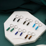 Genuine Turquoise Trio Huggie Hoop Earrings in Sterling Silver, Silver or Gold, Blue Turquoise Cluster Dangle Earrings, Three Turquoise Hoop