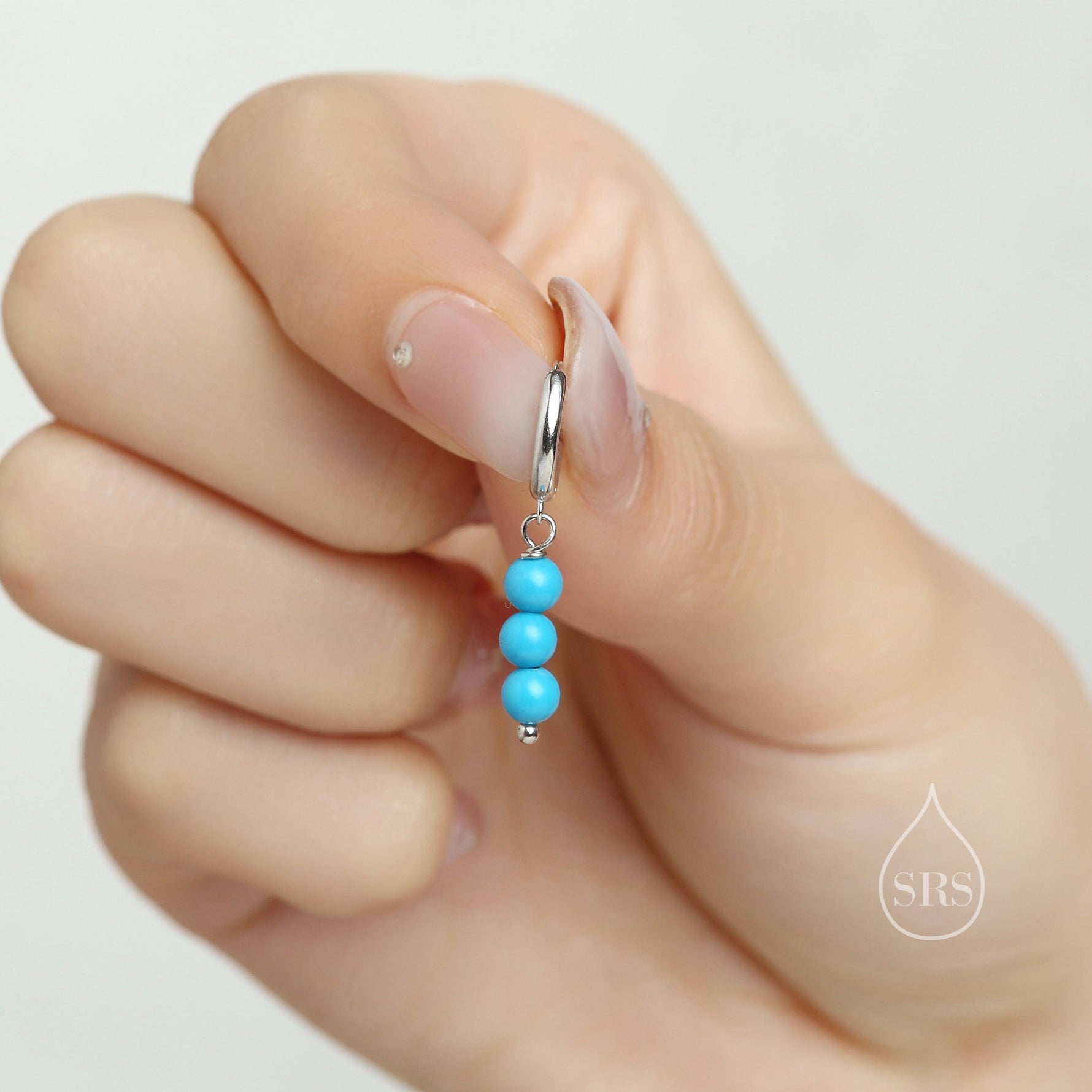 Genuine Turquoise Trio Huggie Hoop Earrings in Sterling Silver, Silver or Gold, Blue Turquoise Cluster Dangle Earrings, Three Turquoise Hoop