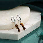 Genuine Tiger's Eye Stone Trio Huggie Hoop Earrings in Sterling Silver, Tiger Eye Cluster Dangle Earrings, Three Tiger's Eye Stone Hoops