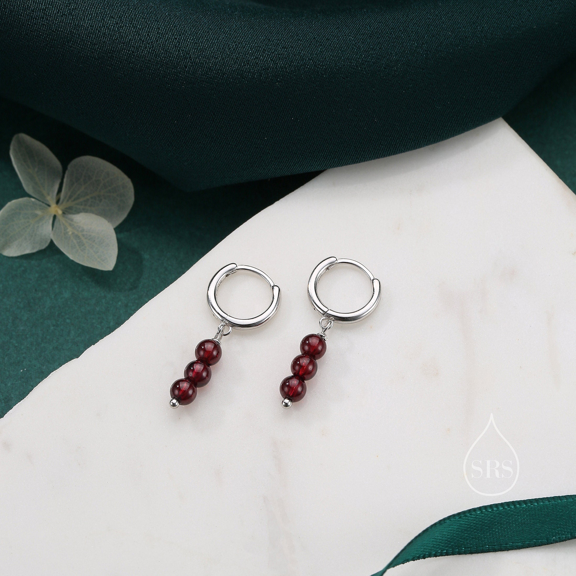 Garnet buy gemstone silver hoop earrings