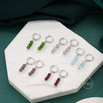 Genuine Clear Quartz Trio Huggie Hoop Earrings in Sterling Silver, Clear Quartz Cluster Dangle Earrings, Three Stone Hoops