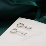 Genuine Clear Quartz Trio Huggie Hoop Earrings in Sterling Silver, Clear Quartz Cluster Dangle Earrings, Three Stone Hoops