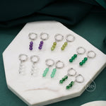 Genuine Peridot Trio Huggie Hoop Earrings in Sterling Silver, Peridot Crystal Cluster Dangle Earrings, Three Stone Hoops