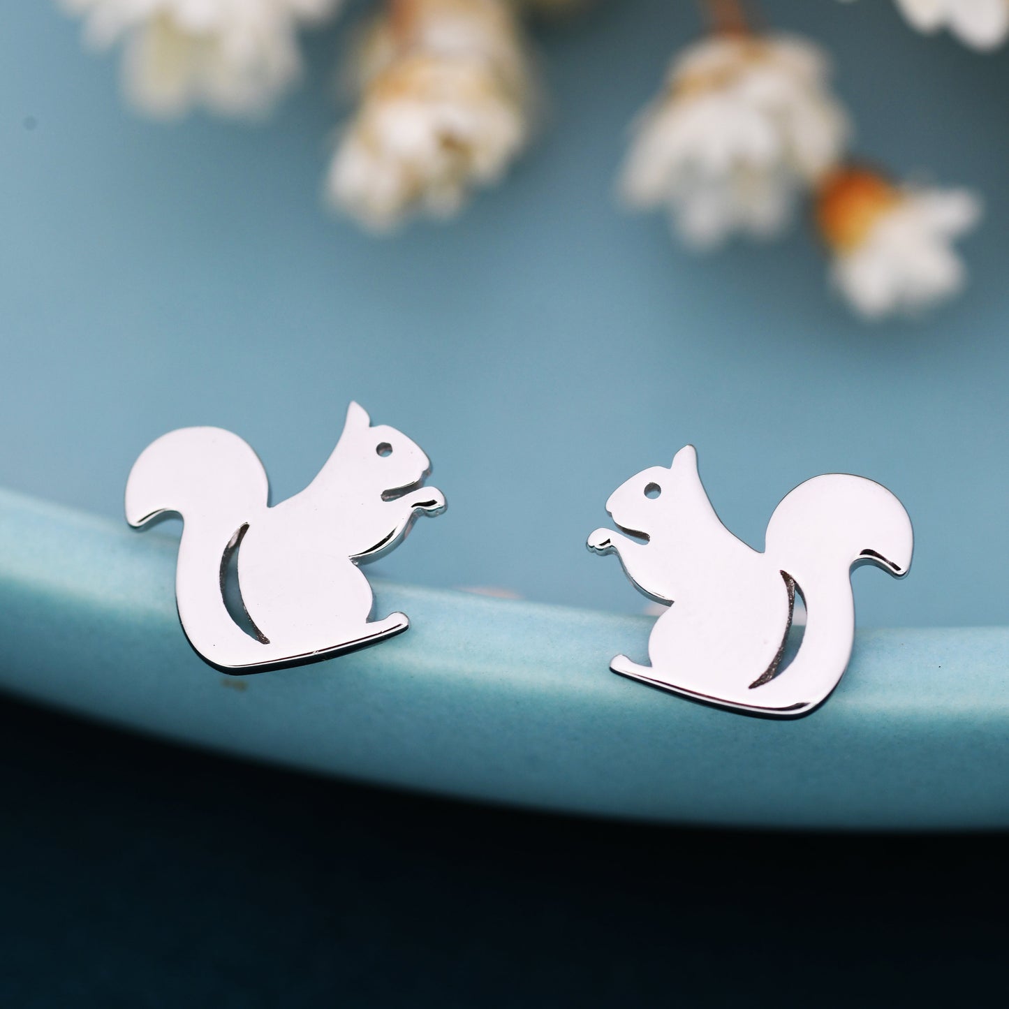 Squirrel Stud Earrings in Sterling Silver, Cute Fun Quirky, Gift for Her, Animal Lover, Nature Inspired