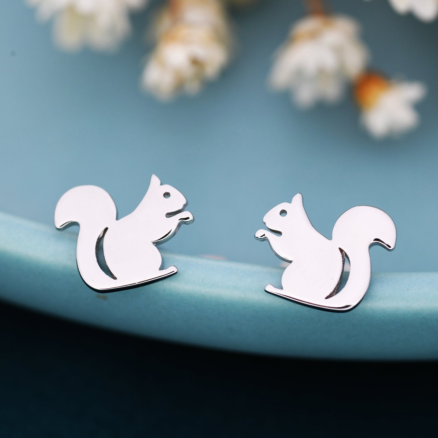 Squirrel Stud Earrings in Sterling Silver, Cute Fun Quirky, Gift for Her, Animal Lover, Nature Inspired