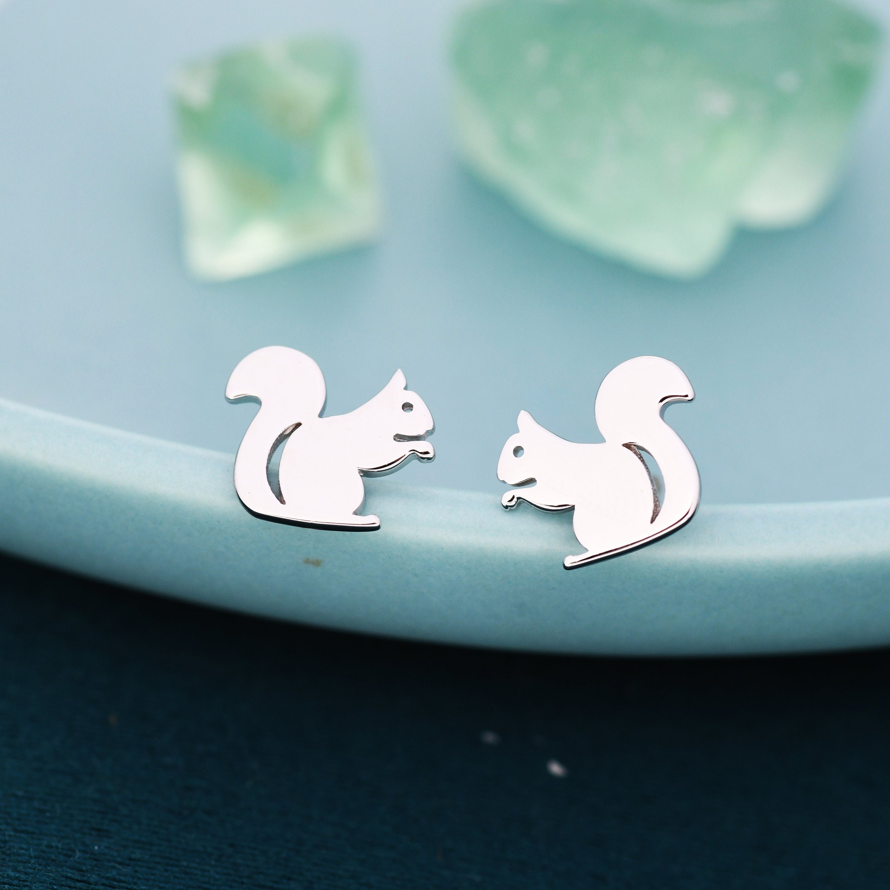 Squirrel Stud Earrings in Sterling Silver Cute Fun Quirky Gift for H Silver Rain Silver