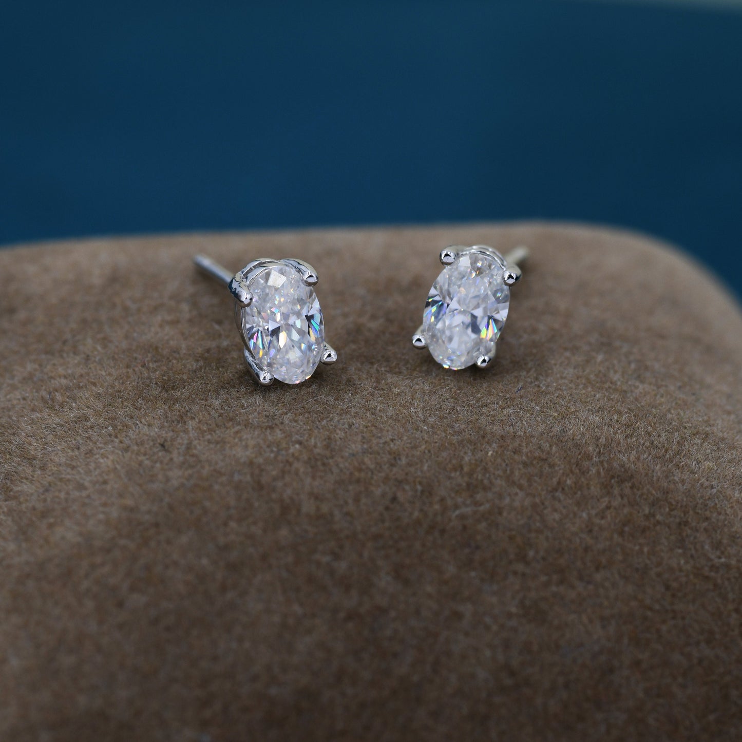 1Ct Moissanite Diamond Stud Earrings in Sterling Silver, Oval Cut Earrings, 4x6mm, Four Prong Set, Oval Moissanite Earrings