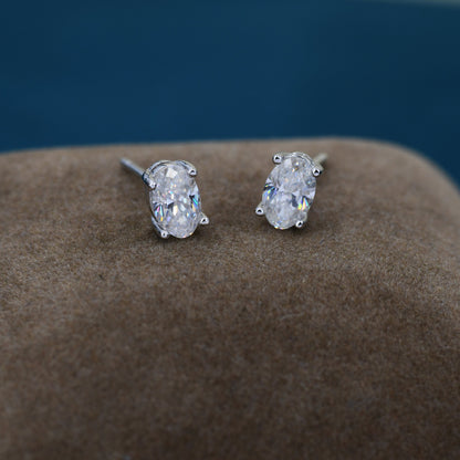 1Ct Moissanite Diamond Stud Earrings in Sterling Silver, Oval Cut Earrings, 4x6mm, Four Prong Set, Oval Moissanite Earrings