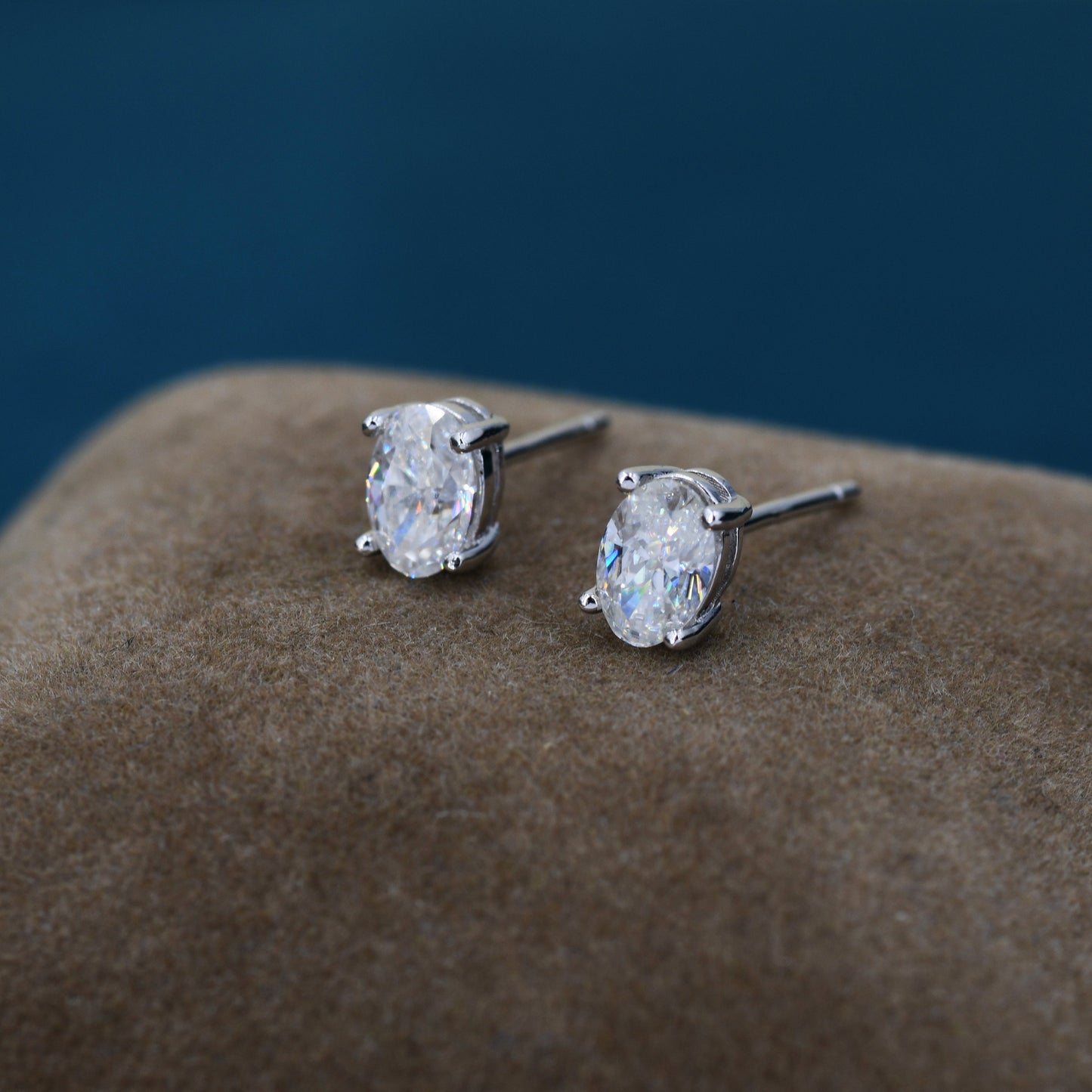 1Ct Moissanite Diamond Stud Earrings in Sterling Silver, Oval Cut Earrings, 4x6mm, Four Prong Set, Oval Moissanite Earrings