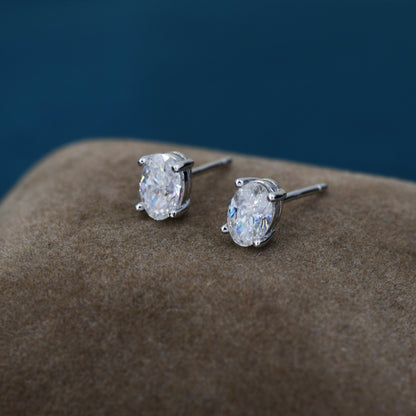 1Ct Moissanite Diamond Stud Earrings in Sterling Silver, Oval Cut Earrings, 4x6mm, Four Prong Set, Oval Moissanite Earrings