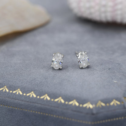 1Ct Moissanite Diamond Stud Earrings in Sterling Silver, Oval Cut Earrings, 4x6mm, Four Prong Set, Oval Moissanite Earrings