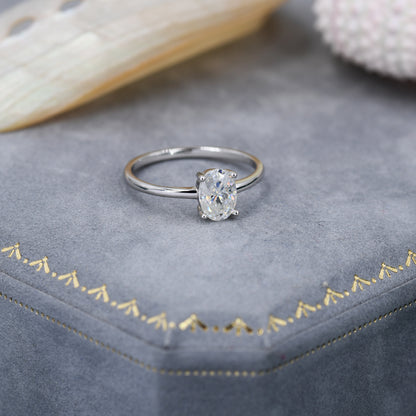 1 Carat Oval Moissanite Diamond Classic Single Stone Engagement Ring in Sterling Silver, Genuine Moissanite Oval Ring, US 5-8