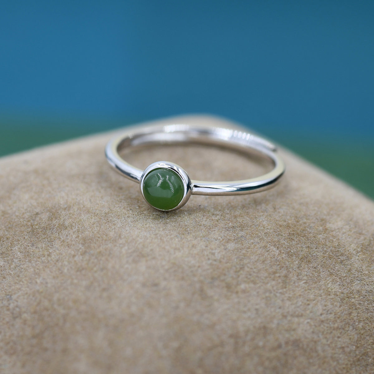 4mm Green Jade Bezel Gemstone Ring
