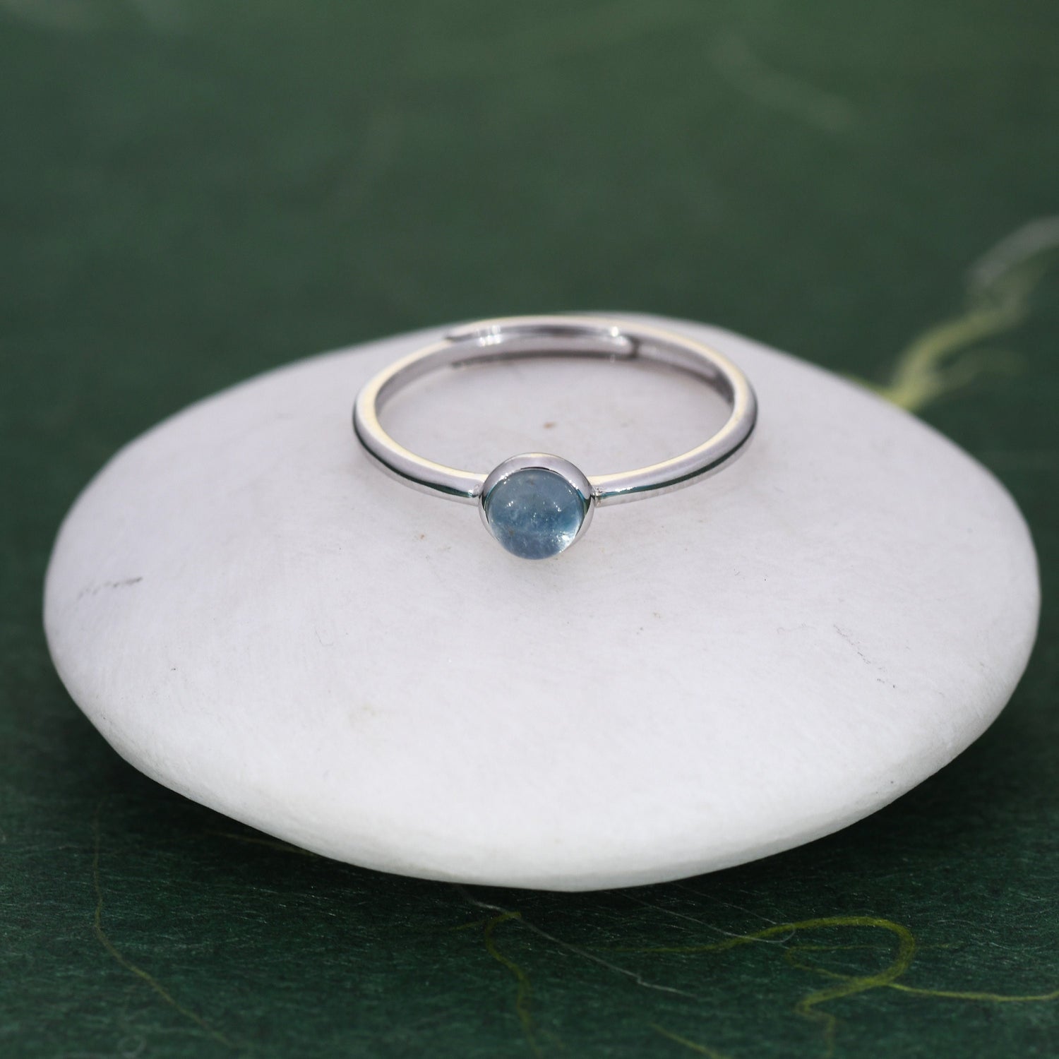 Minimalist Genuine Aquamarine Ring in Sterling Silver, 4mm Bezel Set Natural Aquamarine Ring, Adjustable Size, Aquamarine Ring