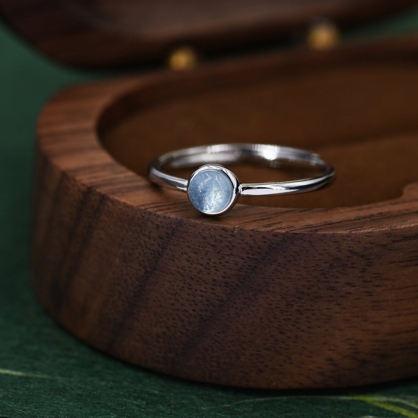 Minimalist Genuine Aquamarine Ring in Sterling Silver, 4mm Bezel Set Natural Aquamarine Ring, Adjustable Size, Aquamarine Ring