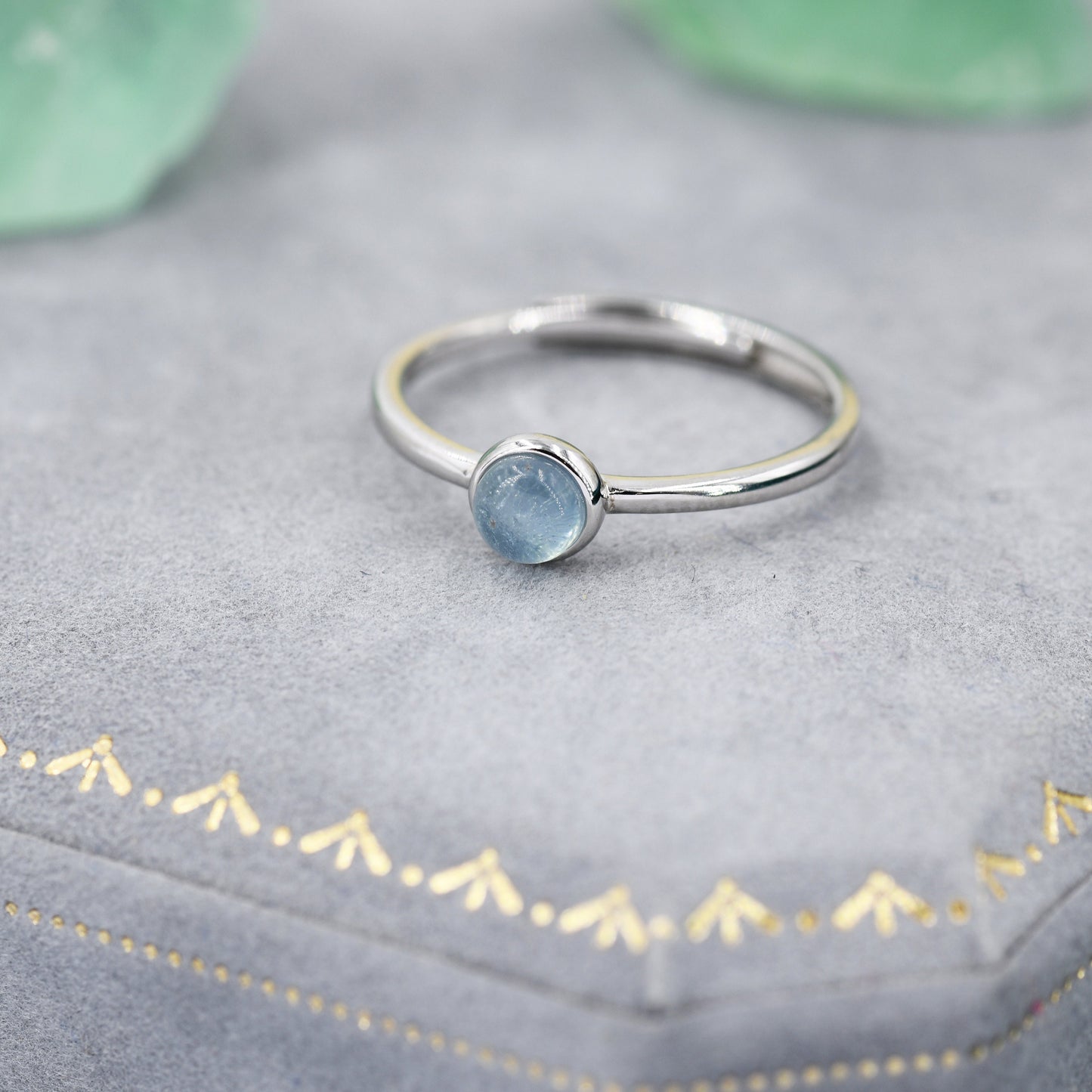 Minimalist Genuine Aquamarine Ring in Sterling Silver, 4mm Bezel Set Natural Aquamarine Ring, Adjustable Size, Aquamarine Ring