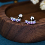 Tiny Purple Opal Curved Bar Screw Back / Stud Earrings in Sterling Silver, Silver or Gold, Opal Screw Back Earrings, Fire Opal