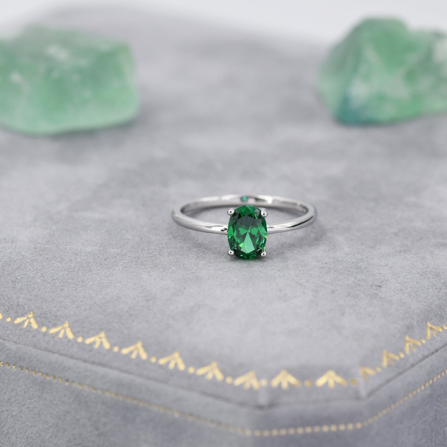 1 Carat Emerald Green CZ Oval Cut Ring in Sterling Silver, 5x7mm Green Zircon Ring, US Size 5-8, Green Oval Ring, May Birthstone