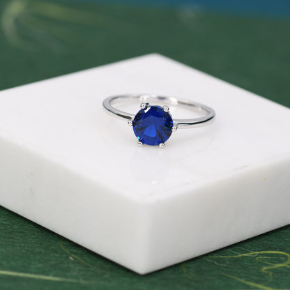 1 Carat Sapphire Blue CZ Brilliant Cut Ring in Sterling Silver, 6.5mm Blue Zircon Ring, US Size 5-8, September Birthstone