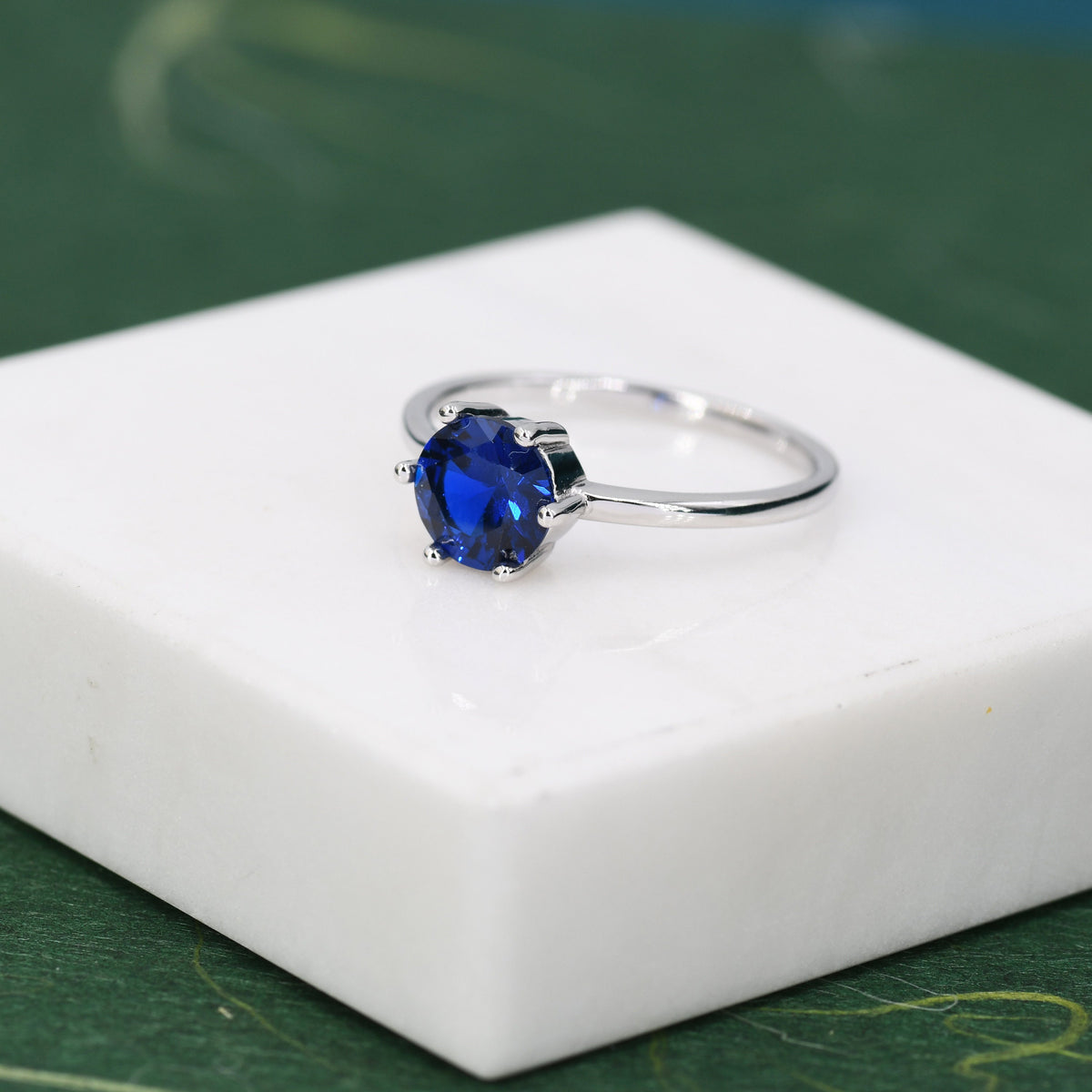 1 Carat Sapphire Blue CZ Brilliant Cut Ring in Sterling Silver, 6.5mm Blue Zircon Ring, US Size 5-8, September Birthstone