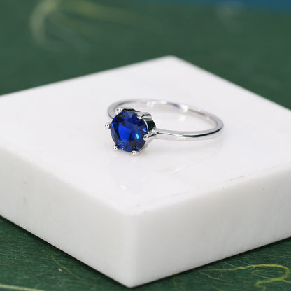 1 Carat Sapphire Blue CZ Brilliant Cut Ring in Sterling Silver, 6.5mm Blue Zircon Ring, US Size 5-8, September Birthstone