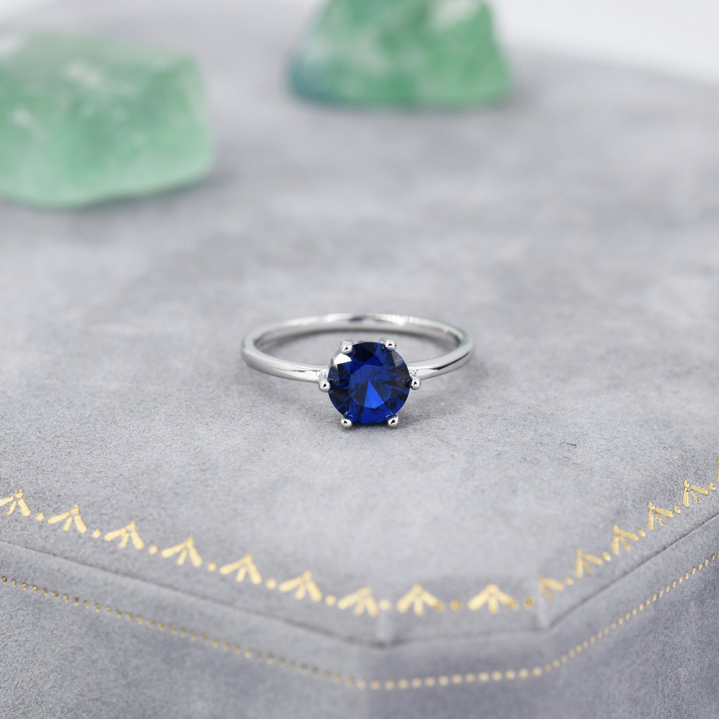 1 Carat Sapphire Blue CZ Brilliant Cut Ring in Sterling Silver, 6.5mm Blue Zircon Ring, US Size 5-8, September Birthstone