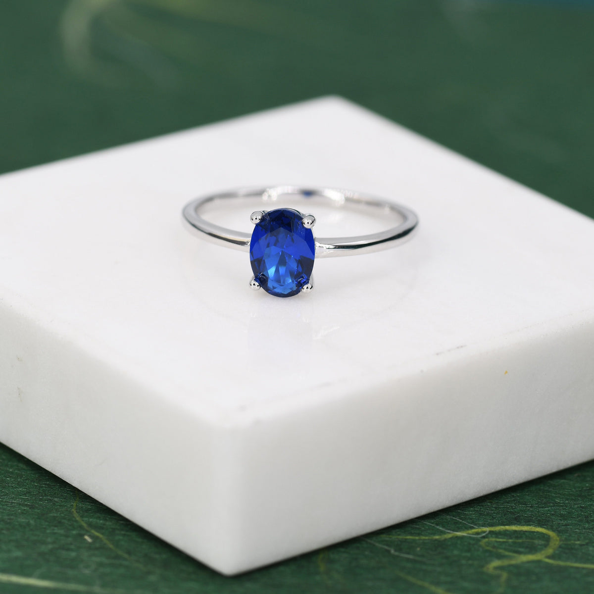 1 Carat Sapphire Blue CZ Oval Ring in Sterling Silver, 6.5mm Blue Zircon Ring, US Size 5-8, September Birthstone