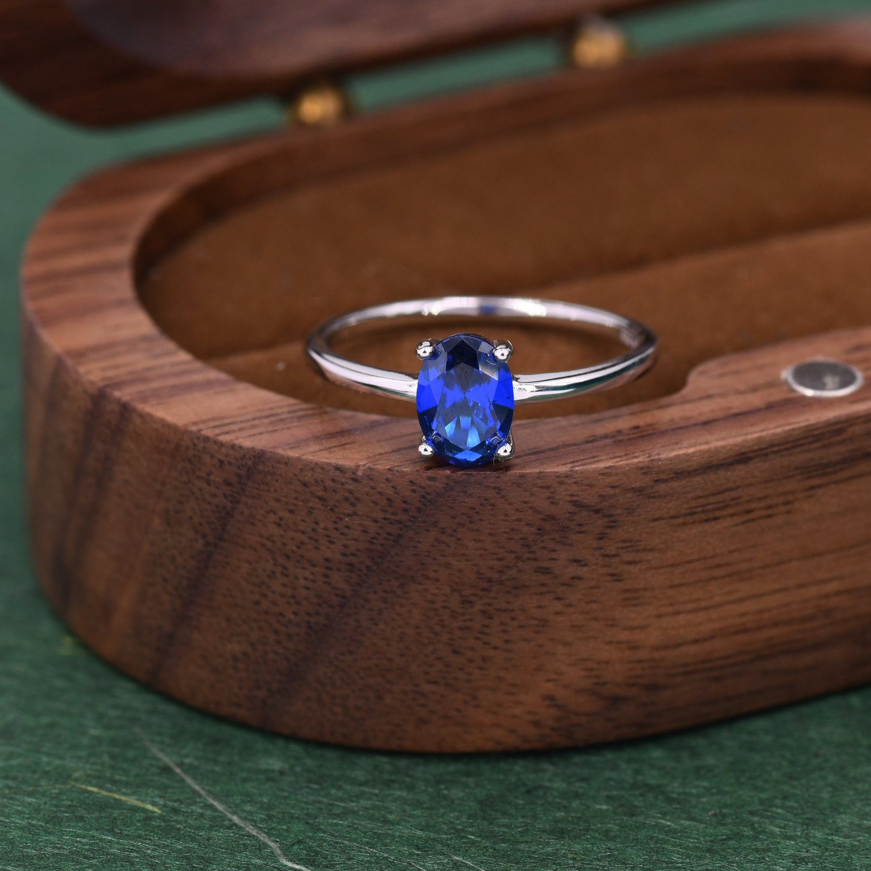 1 Carat Sapphire Blue CZ Oval Ring in Sterling Silver, 6.5mm Blue Zircon Ring, US Size 5-8, September Birthstone