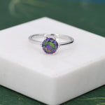 1 Carat Mystic Black CZ Brilliant Cut Ring in Sterling Silver, 6.5mm Mystic Topaz Zircon Ring, US Size 5-8, Aurora Black Ring