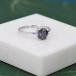 1 Carat Mystic Black CZ Brilliant Cut Ring in Sterling Silver, 6.5mm Mystic Topaz Zircon Ring, US Size 5-8, Aurora Black Ring