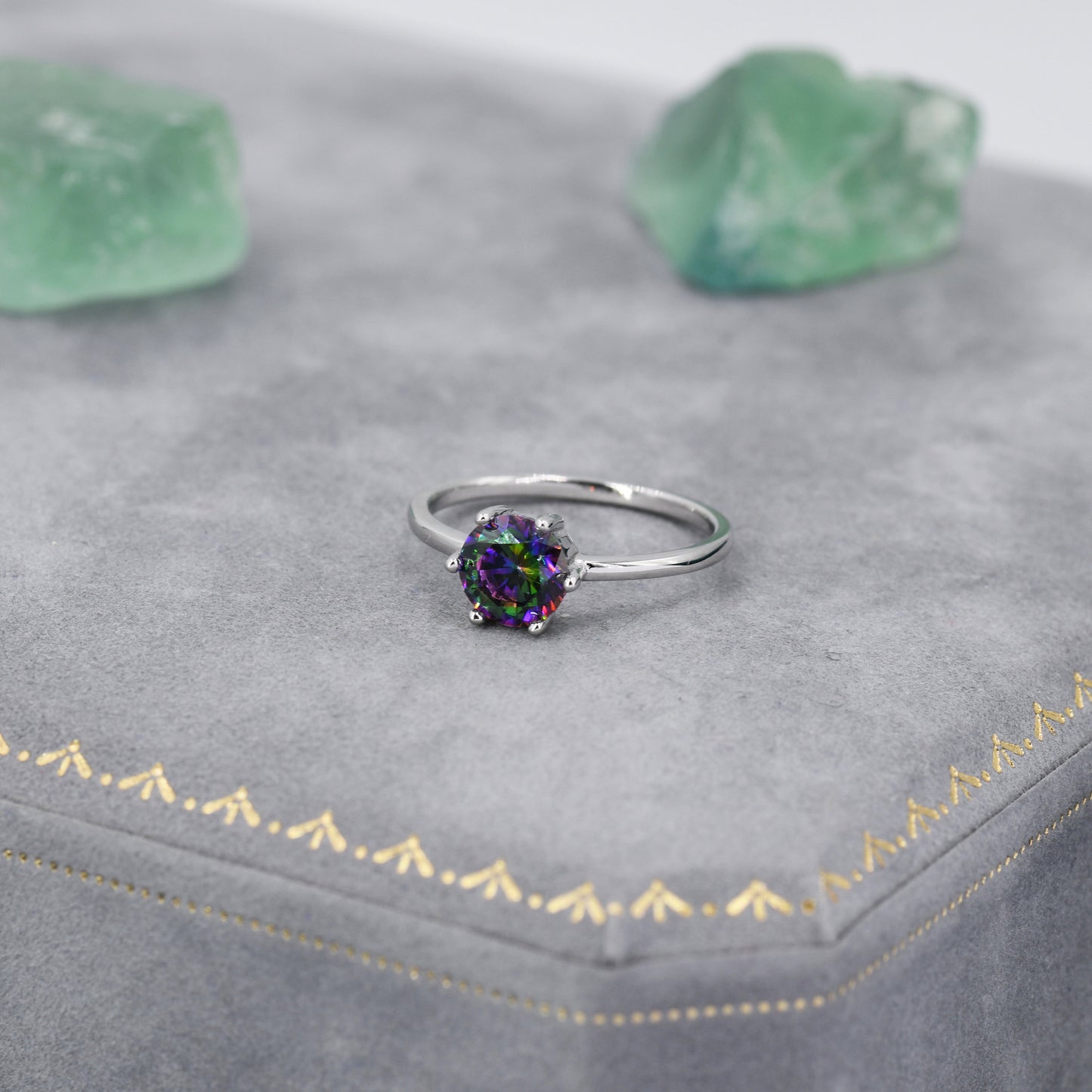 1 Carat Mystic Black CZ Brilliant Cut Ring in Sterling Silver, 6.5mm Mystic Topaz Zircon Ring, US Size 5-8, Aurora Black Ring