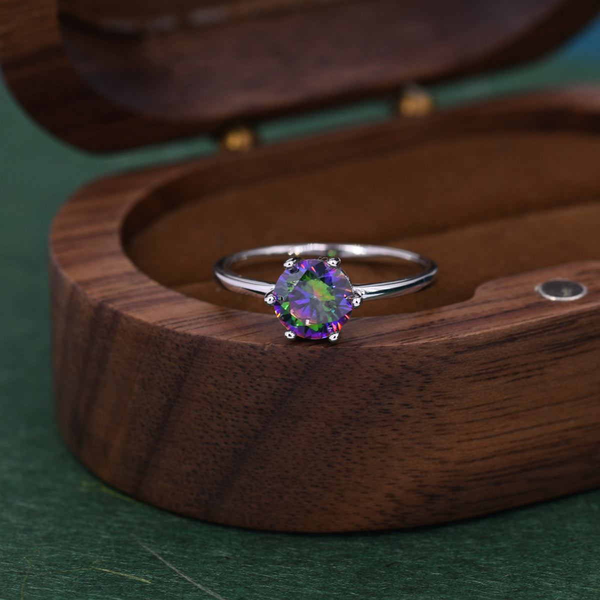 1 Carat Mystic Black CZ Brilliant Cut Ring in Sterling Silver, 6.5mm Mystic Topaz Zircon Ring, US Size 5-8, Aurora Black Ring