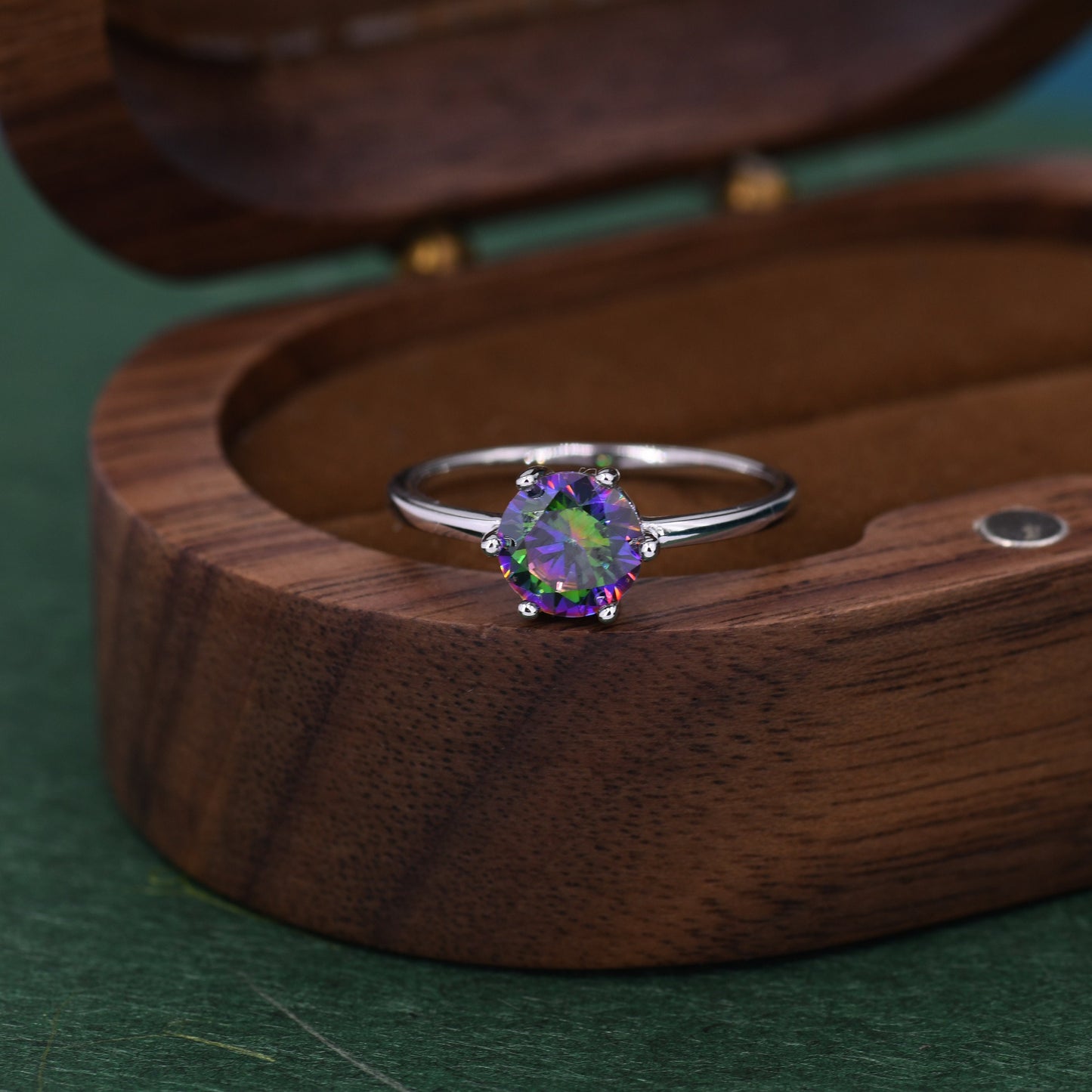 1 Carat Mystic Black CZ Brilliant Cut Ring in Sterling Silver, 6.5mm Mystic Topaz Zircon Ring, US Size 5-8, Aurora Black Ring