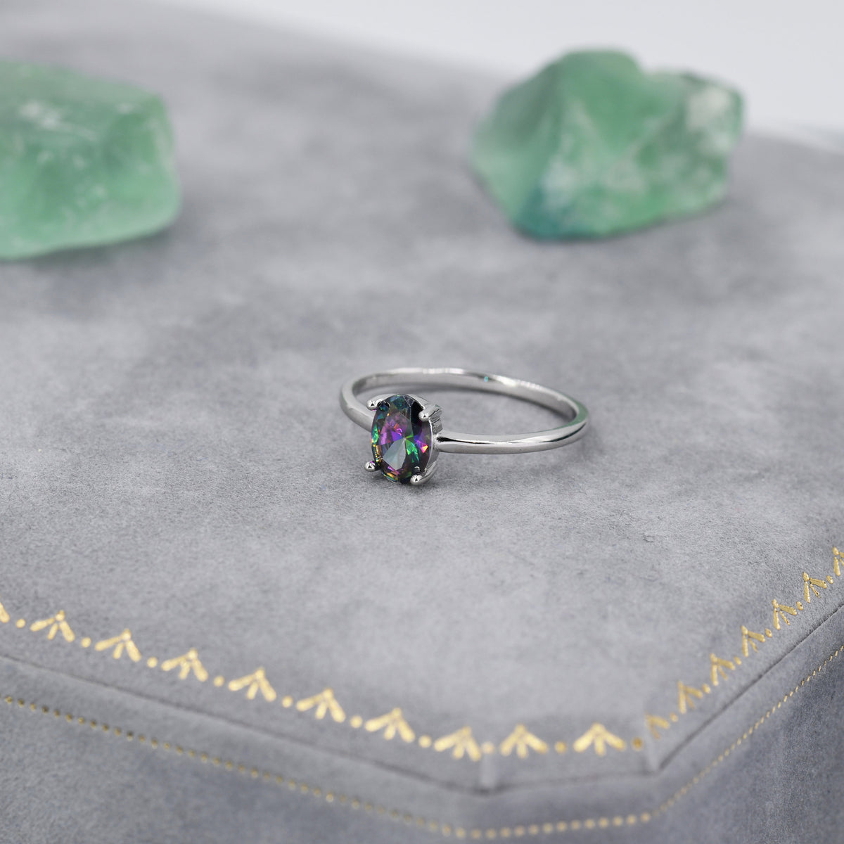 1 Carat Mystic Black CZ Oval Cut Gemstone Ring