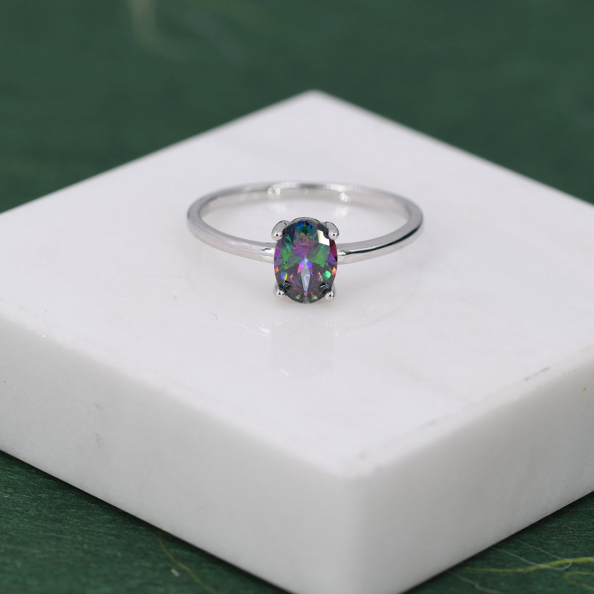 1 Carat Mystic Black CZ Oval Cut Gemstone Ring
