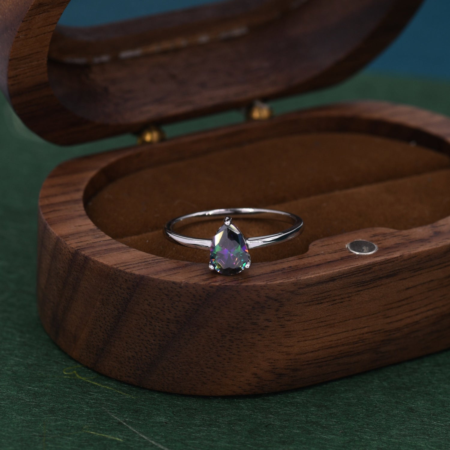 1 Carat Mystic Black CZ Pear Cut Gemstone Ring