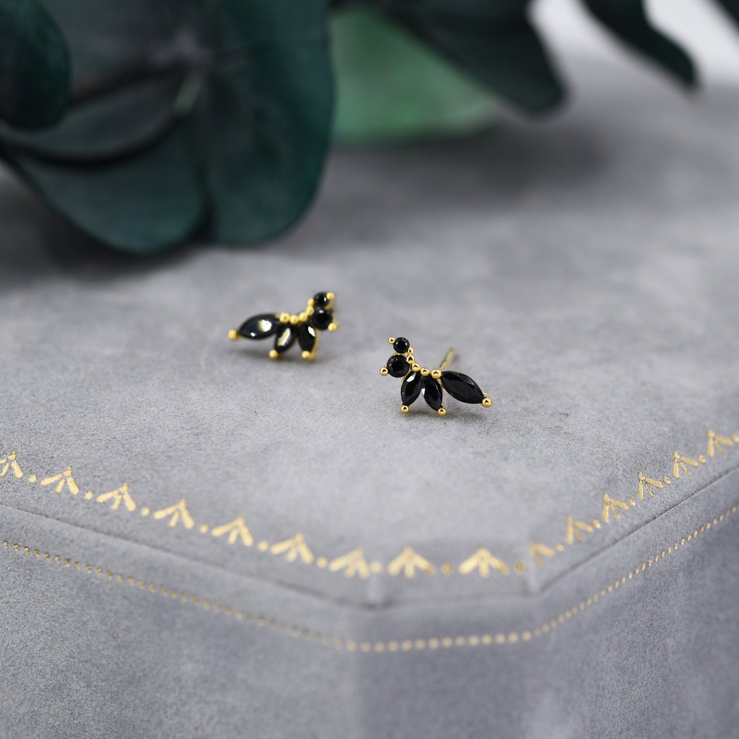 Black CZ Marquise Cluster Stud Earrings in Sterling Silver, Silver or Gold, Marquise Earrings, CZ Wing Earrings, Mini Crawler