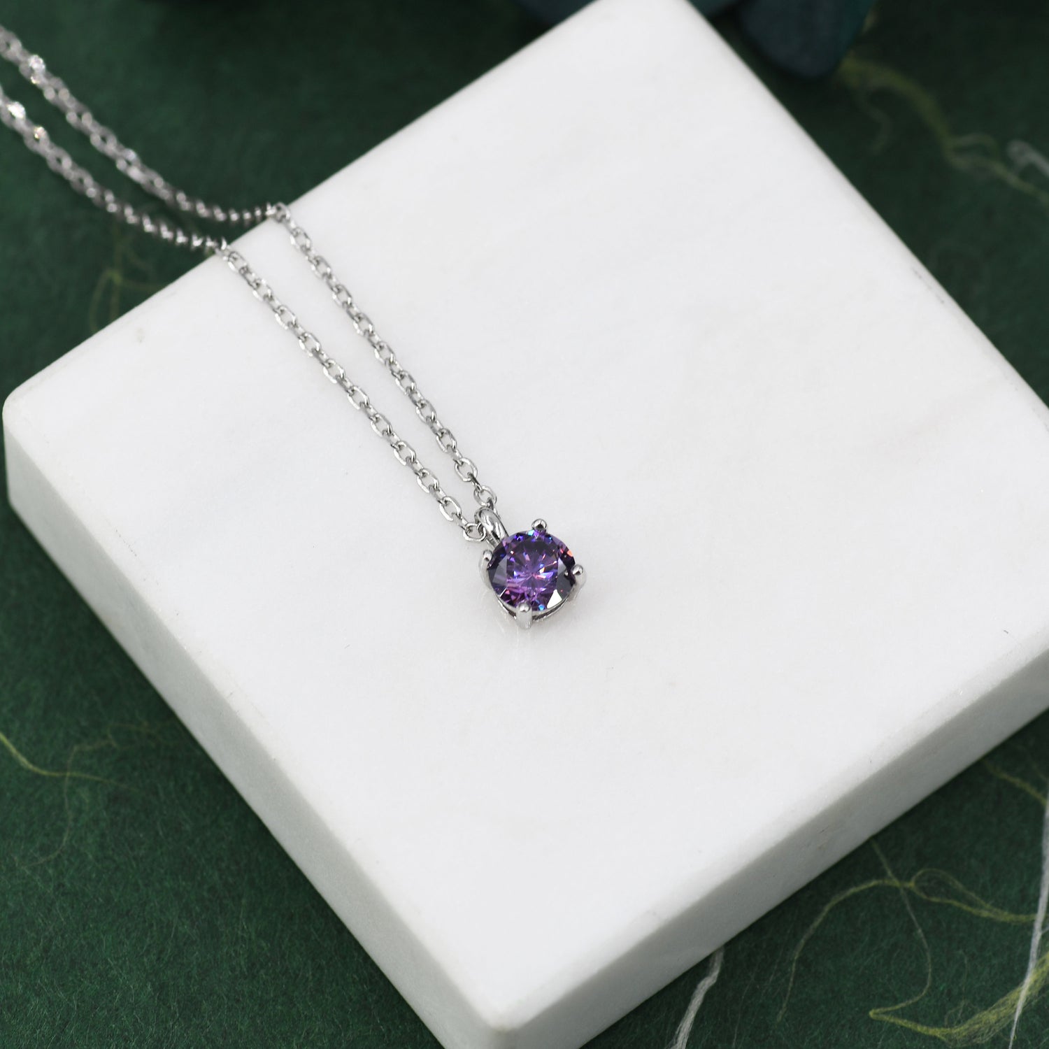 Amethyst Purple CZ Pendant Necklace in Sterling Silver, Available in Two Sizes, 0.5 carat or 1 carat, Amethyst Purple Zircon Necklace