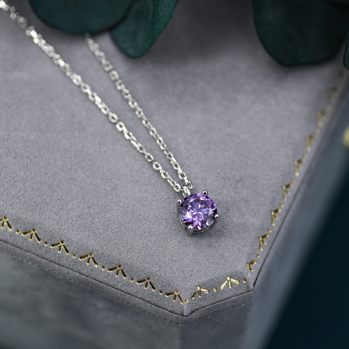 Amethyst Purple CZ Pendant Necklace in Sterling Silver, Available in Two Sizes, 0.5 carat or 1 carat, Amethyst Purple Zircon Necklace