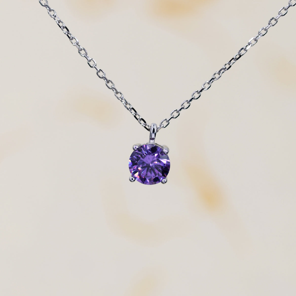 Amethyst Purple CZ Pendant Necklace in Sterling Silver, Available in Two Sizes, 0.5 carat or 1 carat, Amethyst Purple Zircon Necklace