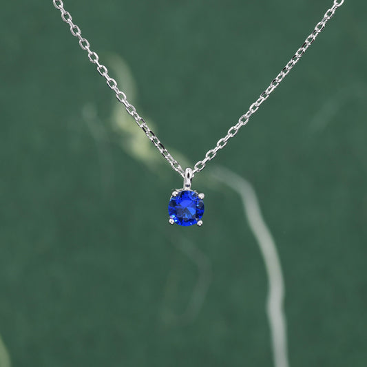 Sapphire Blue CZ Pendant Necklace in Sterling Silver, 0.5 carat Sapphire Blue Zircon Necklace, Blue Necklace