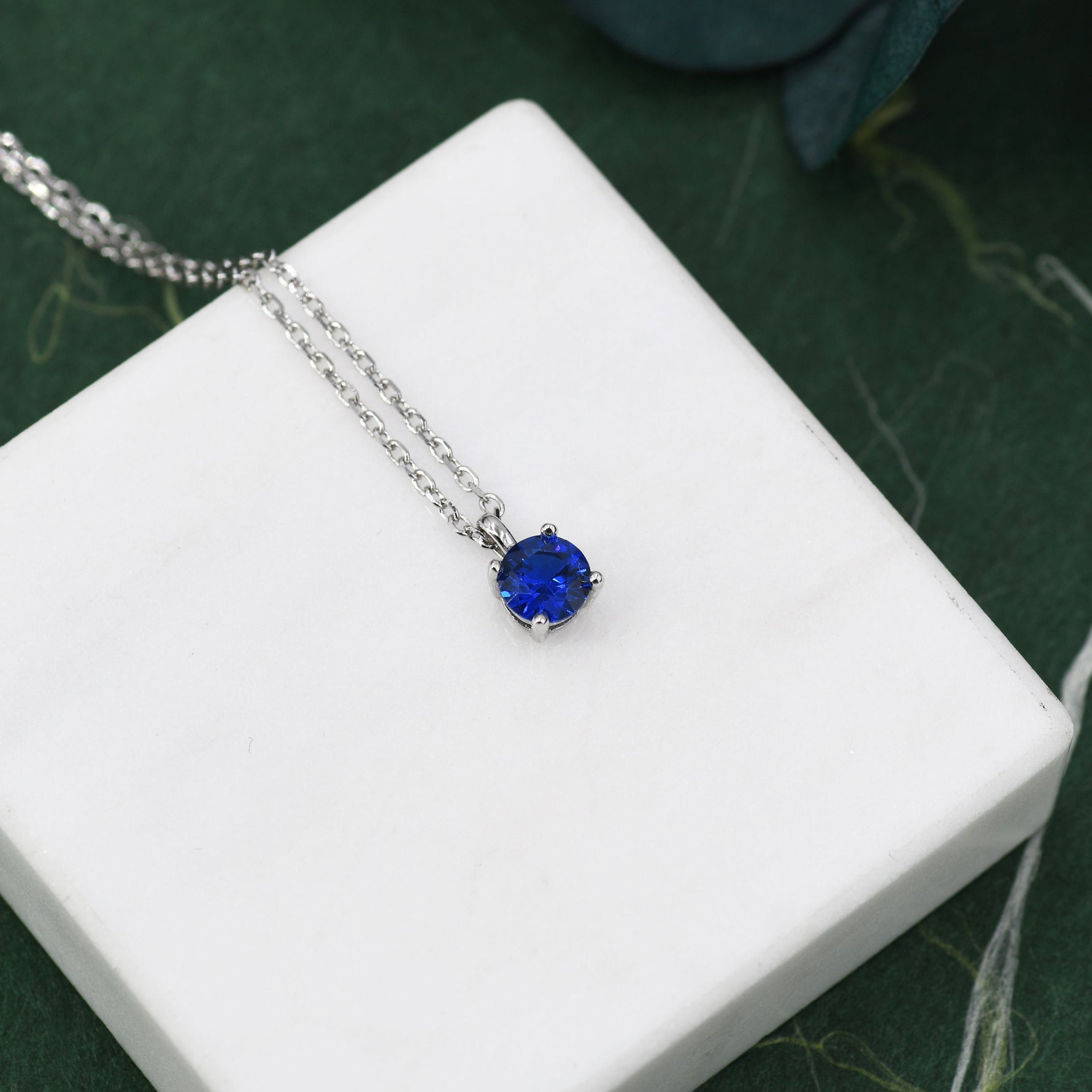 Sapphire Blue CZ Pendant Necklace in Sterling Silver, 0.5 carat Sapphire Blue Zircon Necklace, Blue Necklace
