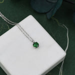 Emerald Green CZ Pendant Necklace in Sterling Silver, 0.5 carat Emerald Green Zircon Necklace, Green Necklace