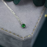 Emerald Green CZ Pendant Necklace in Sterling Silver, 0.5 carat Emerald Green Zircon Necklace, Green Necklace