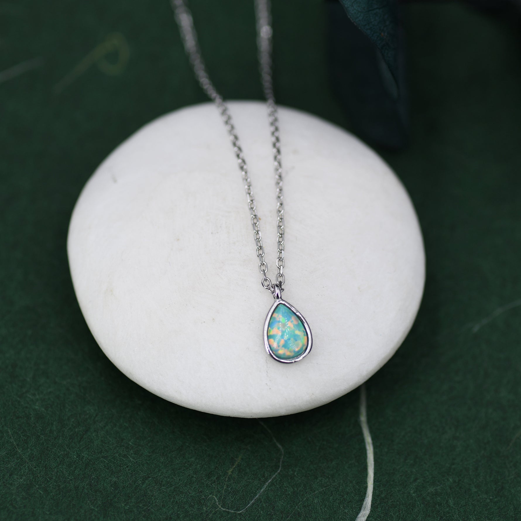 Green Opal Teardrop Pendant Necklace