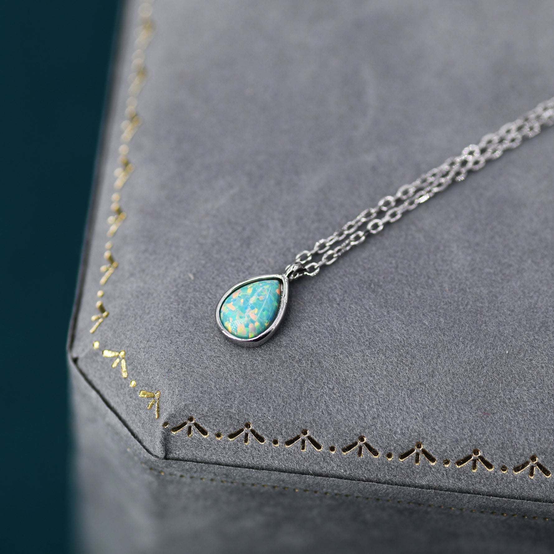 Green Opal Teardrop Pendant Necklace