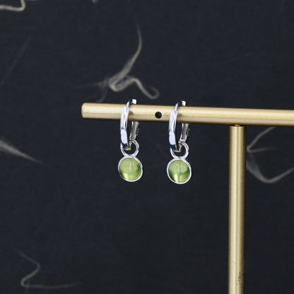 Genuine Peridot Hoop Earrings in Sterling Silver, Detachable Green Peridot Coin Dangle Hoop Earrings, Interchangeable, August Birthstone