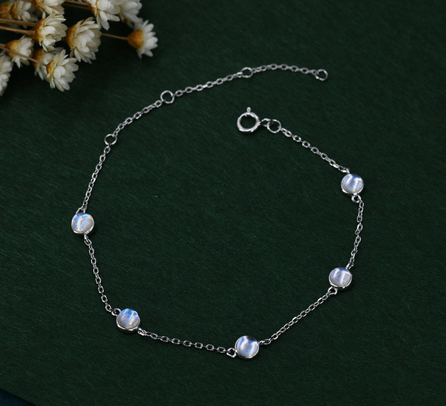 Delicate Moonstone Bracelet in Sterling Silver, Lab Created Moonstone Bracelet, Silver Moonstone Bracelet