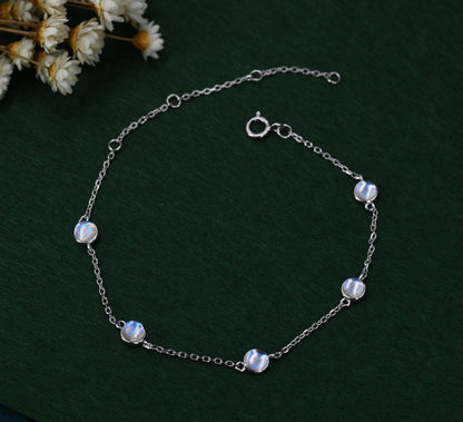 Delicate Moonstone Bracelet in Sterling Silver, Lab Created Moonstone Bracelet, Silver Moonstone Bracelet